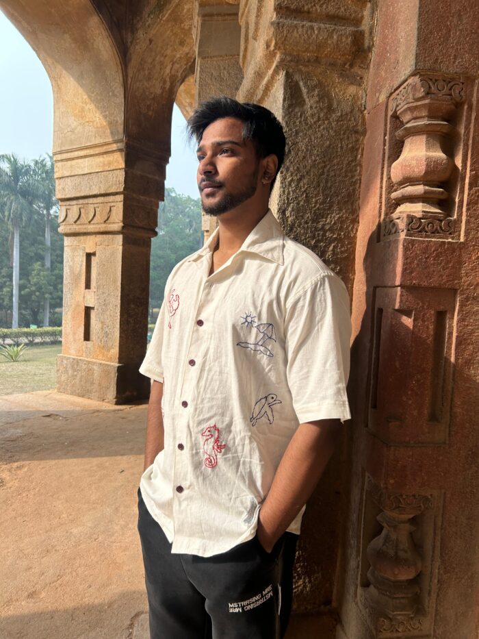 White crap hand embroiered shirt for men